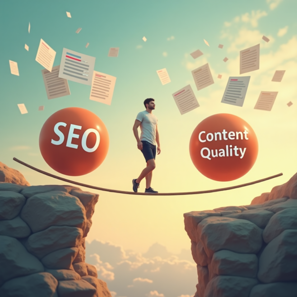 obraz, który symbolizuje równowagę między optymalizacją SEO a jakością treści